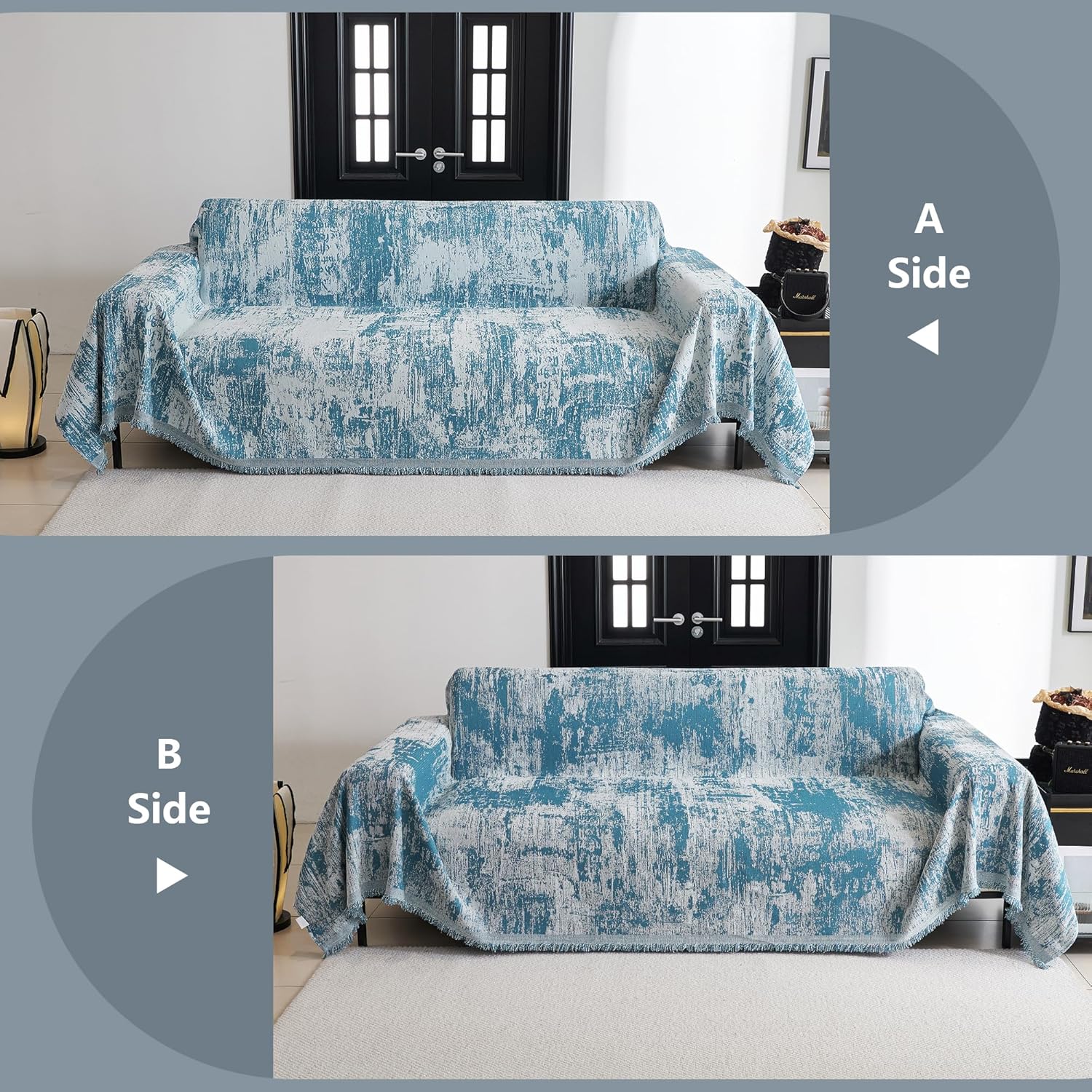 MYSKY HOME Boho Couch Cover for Dogs Washable Sage Abstract Couch Sofa Protector for Cats Pets Friendly Chenille Geometric Sofa Covers Soft Durable Farmhouse Sofa Slipcovers, 91" X118"