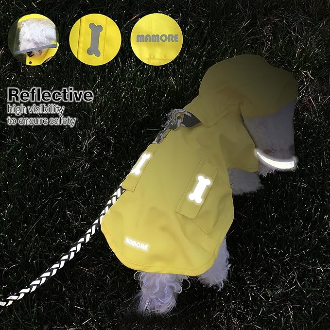 Waterproof Dog Raincoat, Adjustable Reflective Lightweight Pet Rain Clothes with Poncho Hood (3X-Large, Yellow)