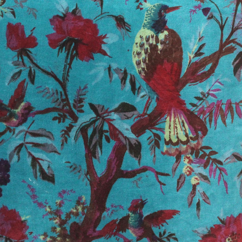 Eyes of India Velvet Floral Flower Bird Throw Pillow Sofa Cushion Cover Case Couch Colorful Boho Chic Bohemian Accent Indian Handmade (Teal, 16" x 16")