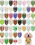 PET SHOW 100 Pack Christmas Dog Bandanas Bulk for Small Medium Dogs No Stitch Scarves Xmas Triangle Bibs Kerchief Set Pet Girl Boy Holiday Party Grooming Accessories, M