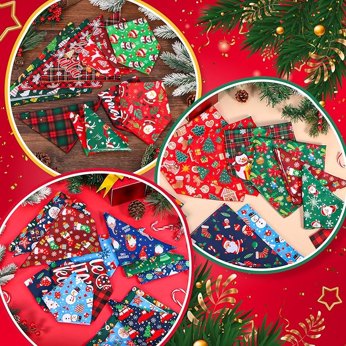 120 Pcs Christmas Dog Bandanas & Scarves - Bulk Adjustable Puppy Bandanas & Pet Handkerchiefs - Washable Holiday Scarf for Small to Large Dogs & Cats