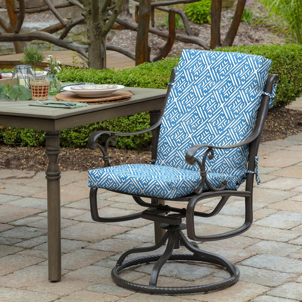 Arden Outdoor Midback Chair Cushion, 18 x 16.5, Rain-Proof, Fade Resistant Amalfi Blue Tile