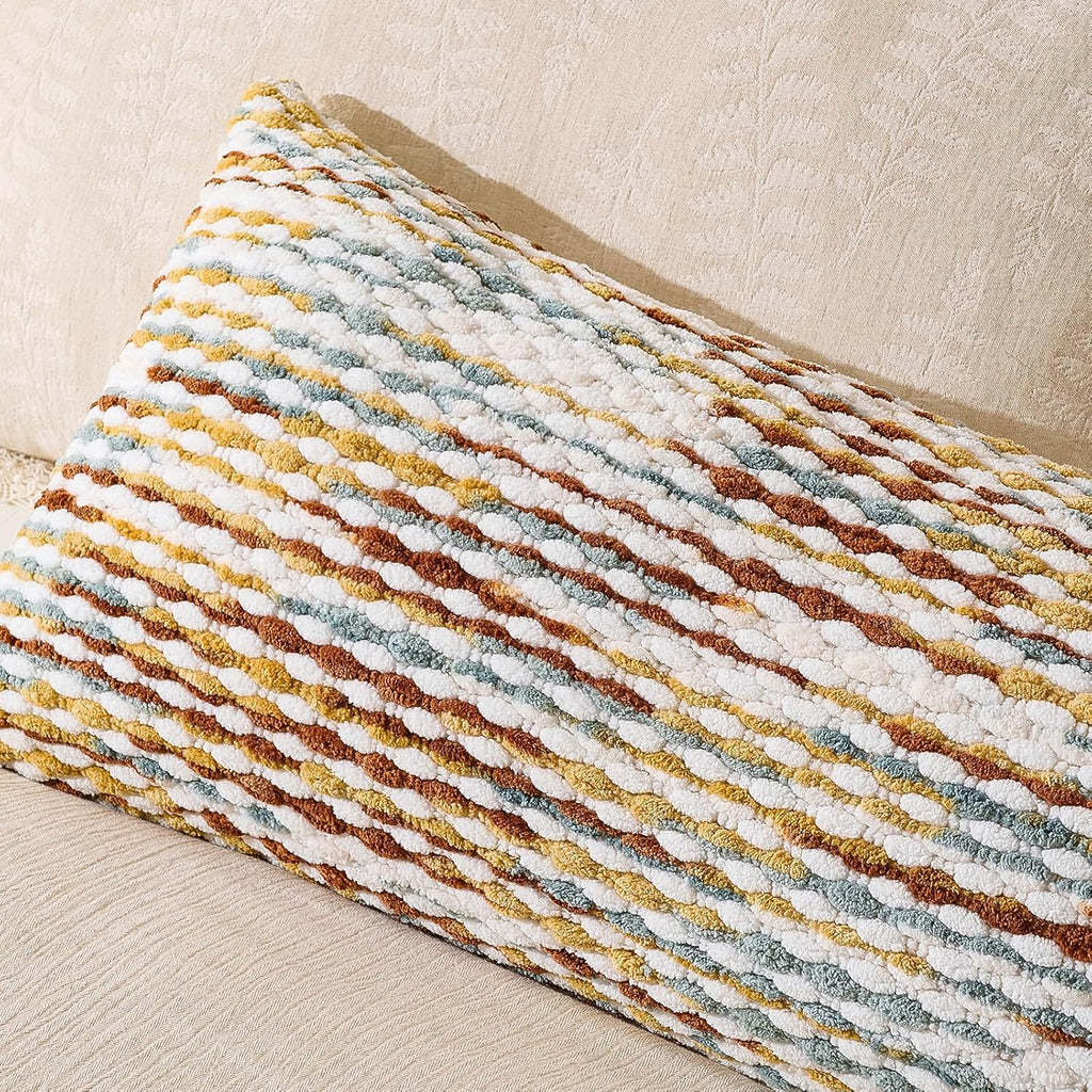 AmHoo Boho Chenille Pillow Cover Decorative Tufted Pillowcase for Couch Bed Sofa Bedroom Living Room Modern 14 x 36-Inch Brown