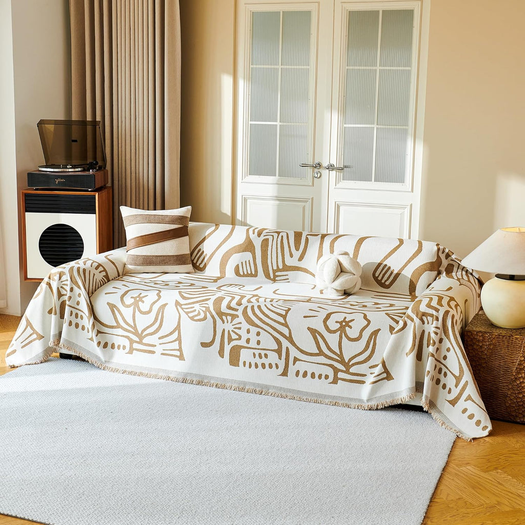 MYSKY HOME Couch Cover for Dogs, Washable Couch Covers, Sofa Covers for Sectional Sofa, Couch Cover 2 Cushion Sofa Dogs Furniture Protector, Chenille Sofa Covers for Pets, 71"x118", Abstract Khaki