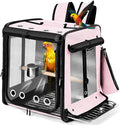 Suertree Bird Carrier with Seat Belt for Car Travel, Bird Backpack Carrier with Indestructible Stainless Steel Mesh, Large Bird Carrier Travel Cage, Pink