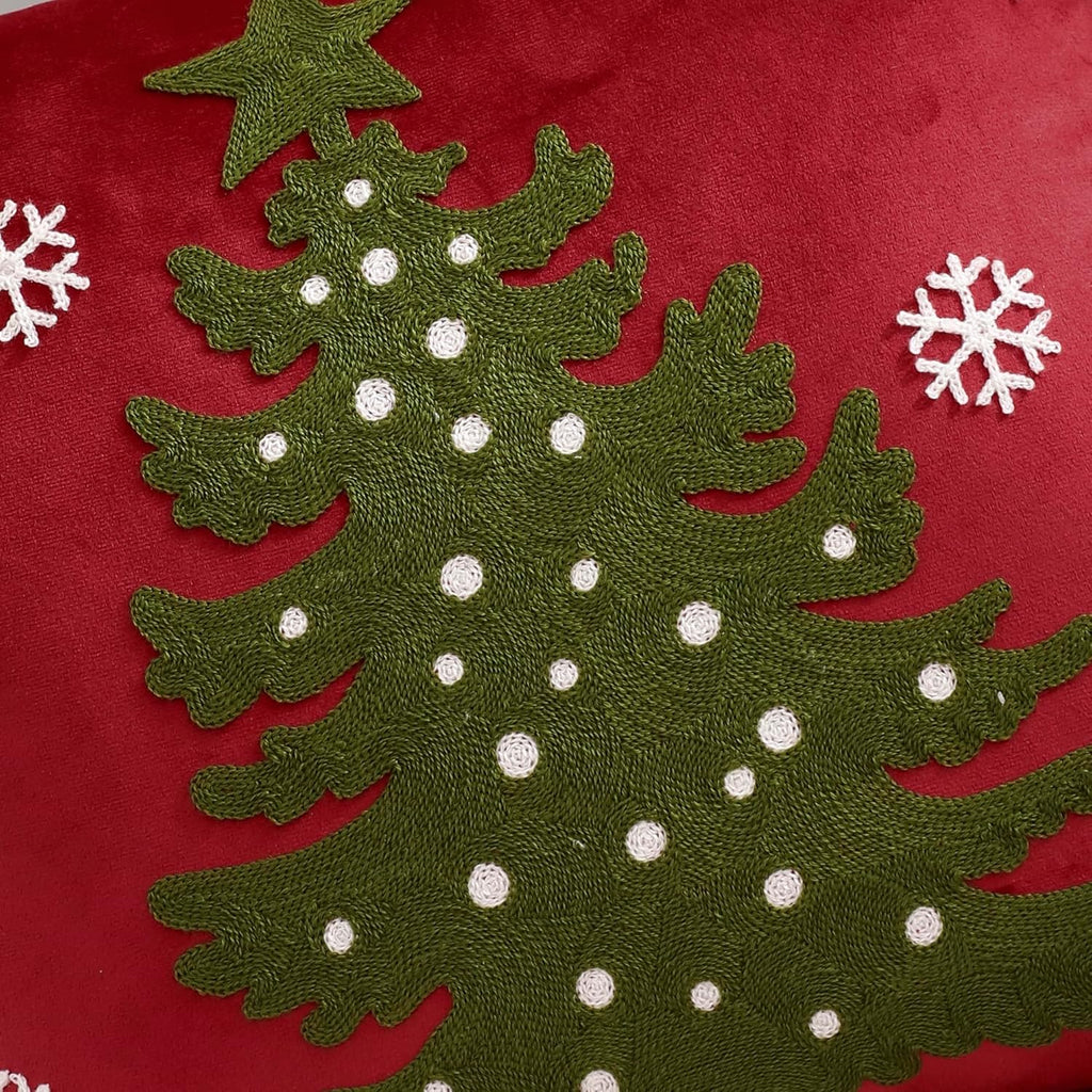 LUOYEHK Red Christmas Pillow Covers 18x18 Set of 2 Xmas Tree with Snowflakes Decorative Pillow Cases Winter Holiday Velvet Embroidered Cushion Covers for Couch Sofa Bed