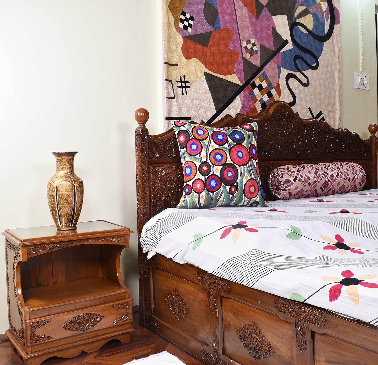 Floral Poppy Pillow Cover White Red Floral Outdoor Pillowcase Suzani Accent Chair Cushion Flower Accent Couch Pillowsham Boho Florals Chair Hand Embroidered 18x18 Inch