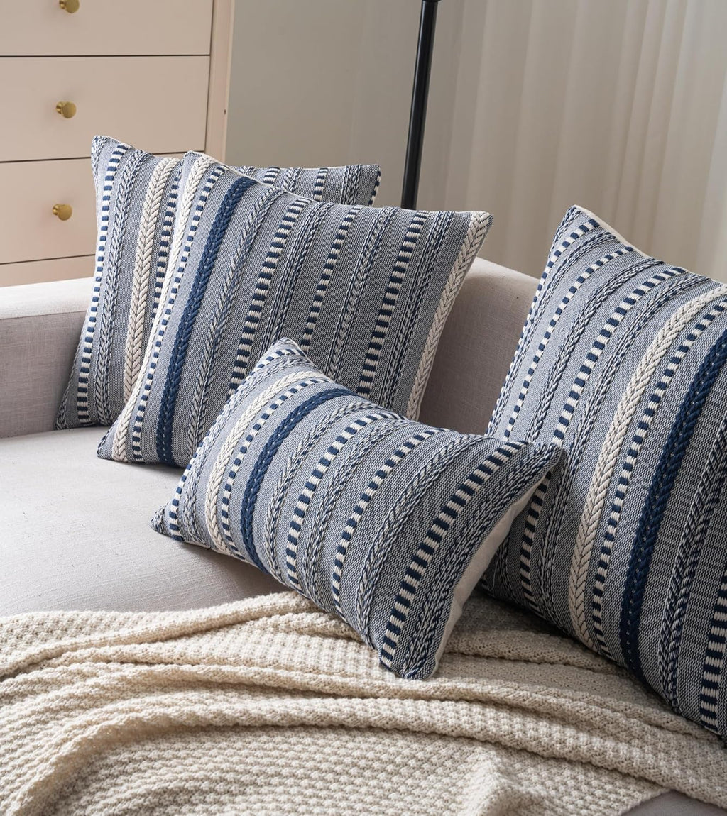 Boho Throw Pillow Covers 12x20 Inch Set of 2, Farmhouse Decorative Couch Pillow Cases, Navy Blue Accent Pillows of Bed, Sofa Bedroom Living Room Home Decor Cushion Cover