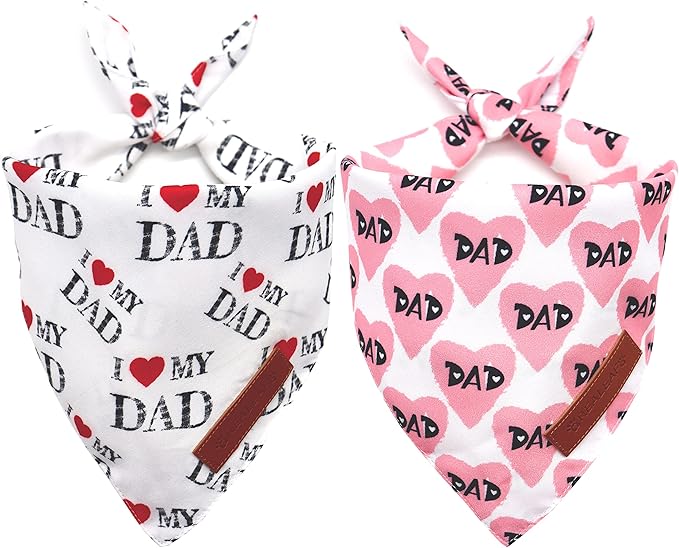 Realeaf Fathers Day Dog Bandanas 2 Pack, Reversible I Love My Dad Pet Scarf for Boy and Girl, Premium Durable Fabric, Bandana for Small Medium Large and Extra Large Dogs (Small)
