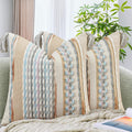AmHoo Set of 2 Chenille Striped Textured Boho Throw Pillow Covers Aesthetic with Tassels Woven Decorative Pillow Case for Couch Bed Sofa Bedroom Modern Funky 18 x 18-Inch White Multicolor