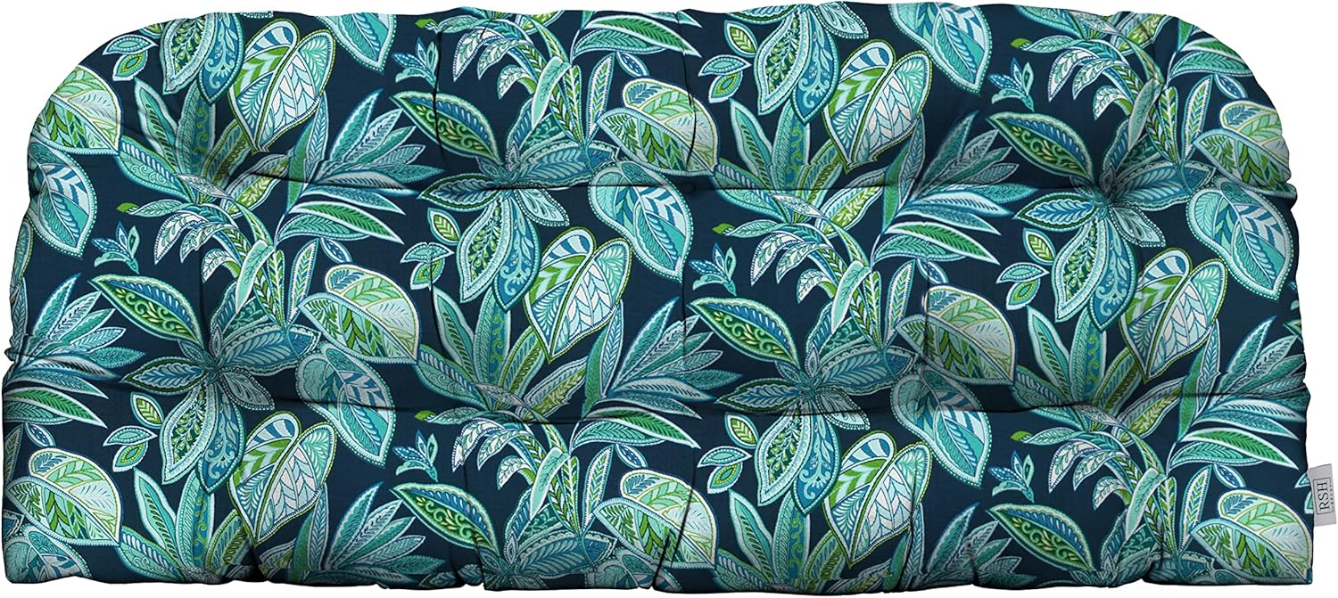 RSH DECOR: Tufted Wicker Loveseat Cushion | 41” x 19" | All-Weather Spun Fabric | Water and Fade-Resistant | Outdoor Settee Cushion for Patio Furniture | Crestwood Marine - Made in USA