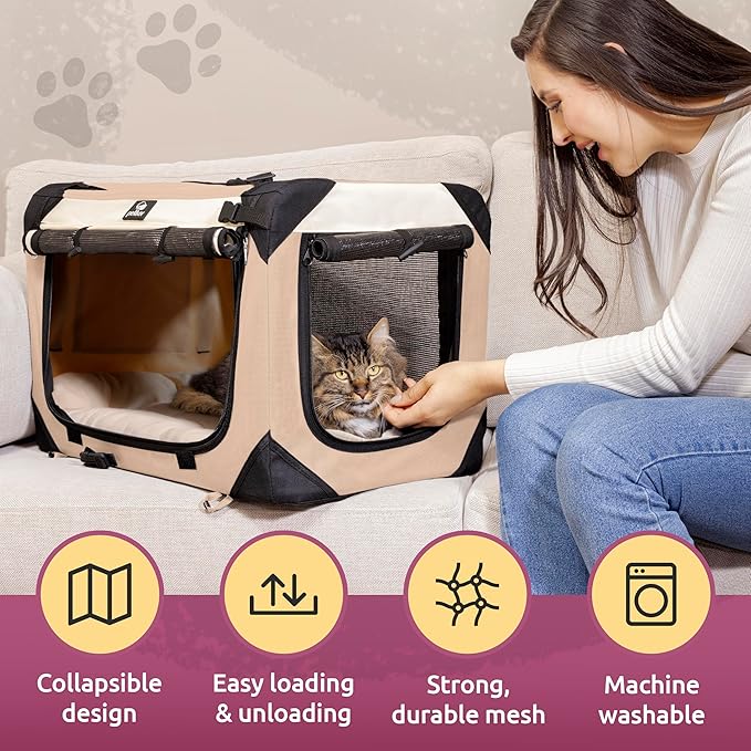Large Cat Carrier on Wheels & Dog Carrier for 2 Cats or Medium Dog. Rolling, Soft Sided Pet Carrier for Travel. Collapsible, Portable Cat Bag with Soft Bed, Top & Side Loading, Locking Zippers