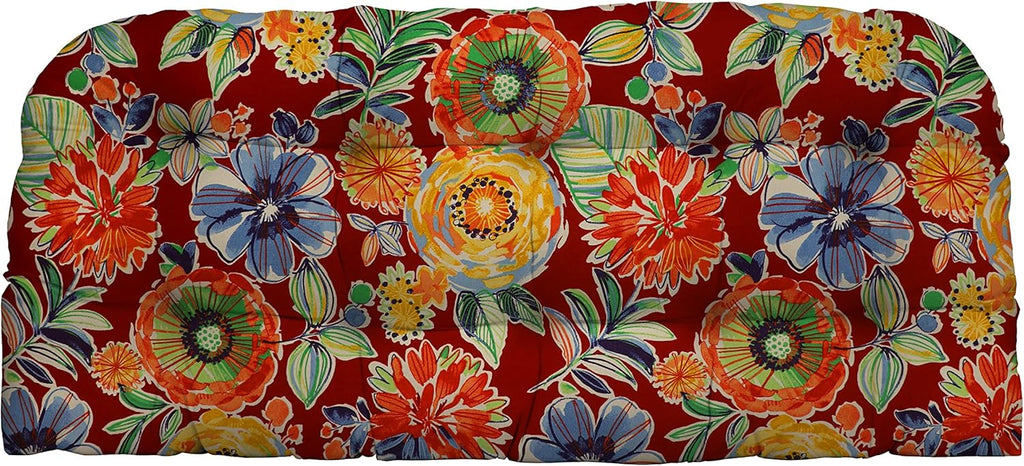 RSH DECOR: Tufted Wicker Loveseat Cushion | 41” x 19" | All-Weather Spun Fabric | Water and Fade-Resistant | Outdoor Settee Cushion for Patio Furniture | Colsen Berry