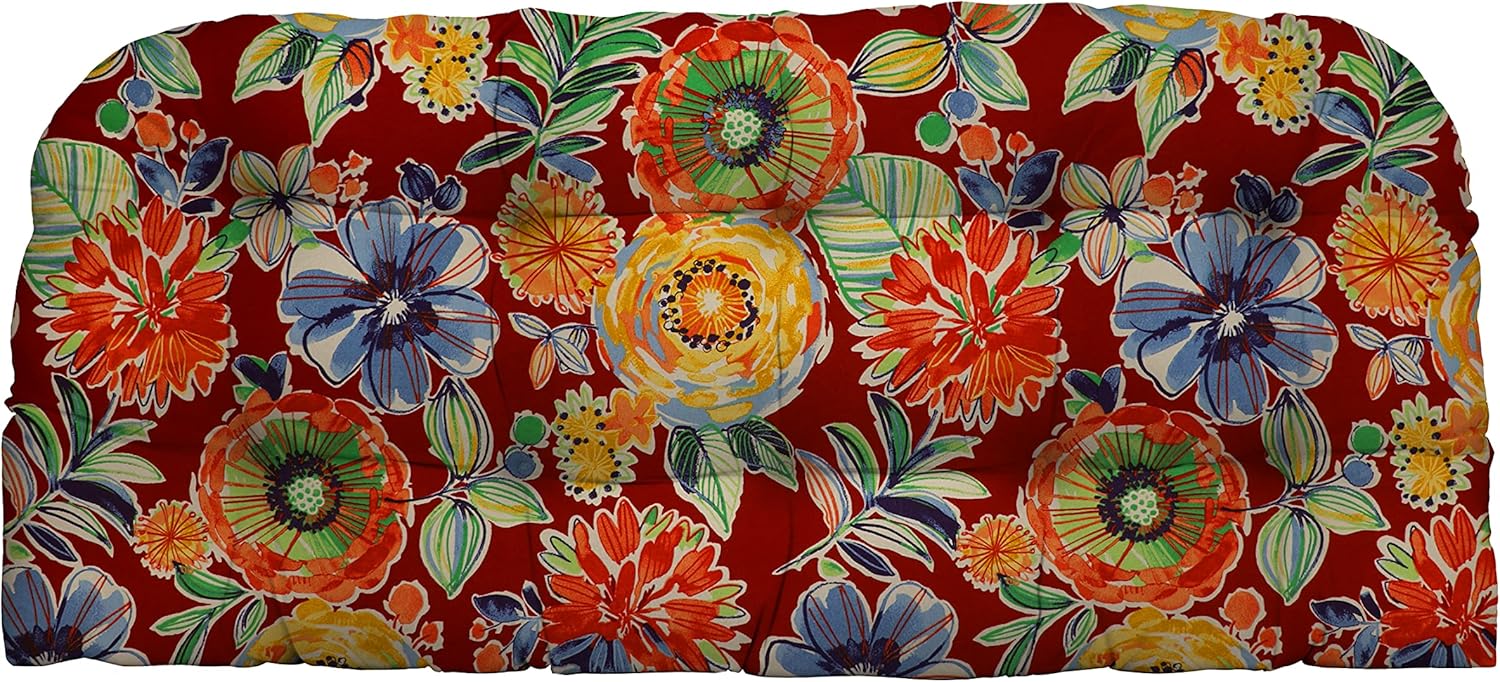 RSH DECOR: Tufted Wicker Loveseat Cushion | 41” x 19" | All-Weather Spun Fabric | Water and Fade-Resistant | Outdoor Settee Cushion for Patio Furniture | Colsen Berry