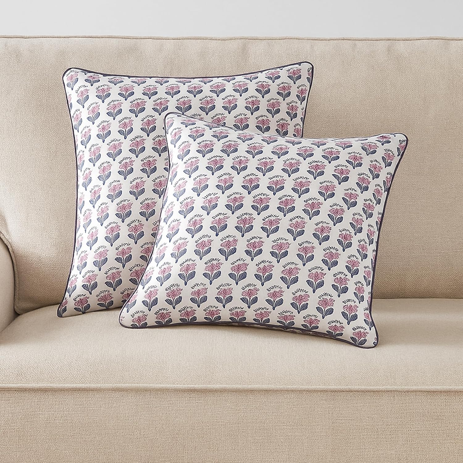 SheetKart Pure Cotton Throw Pillow Covers - Set of 2 - Hand Block Pure Cotton Printed Boho Decorative Pillow Covers - Cushion Covers for Living Room, Bohemian Theme, 18 x 18 Inches, Lavender Whisper