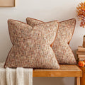 a moment Fall Rust Orange Reversible Pillow Covers 2 Pack - Farmhouse Chenille Throw Pillows, Neutral Textured Decorative Throw Pillow Covers with Border for Couch Sofa Bed (20x20 Inch, No Insert)
