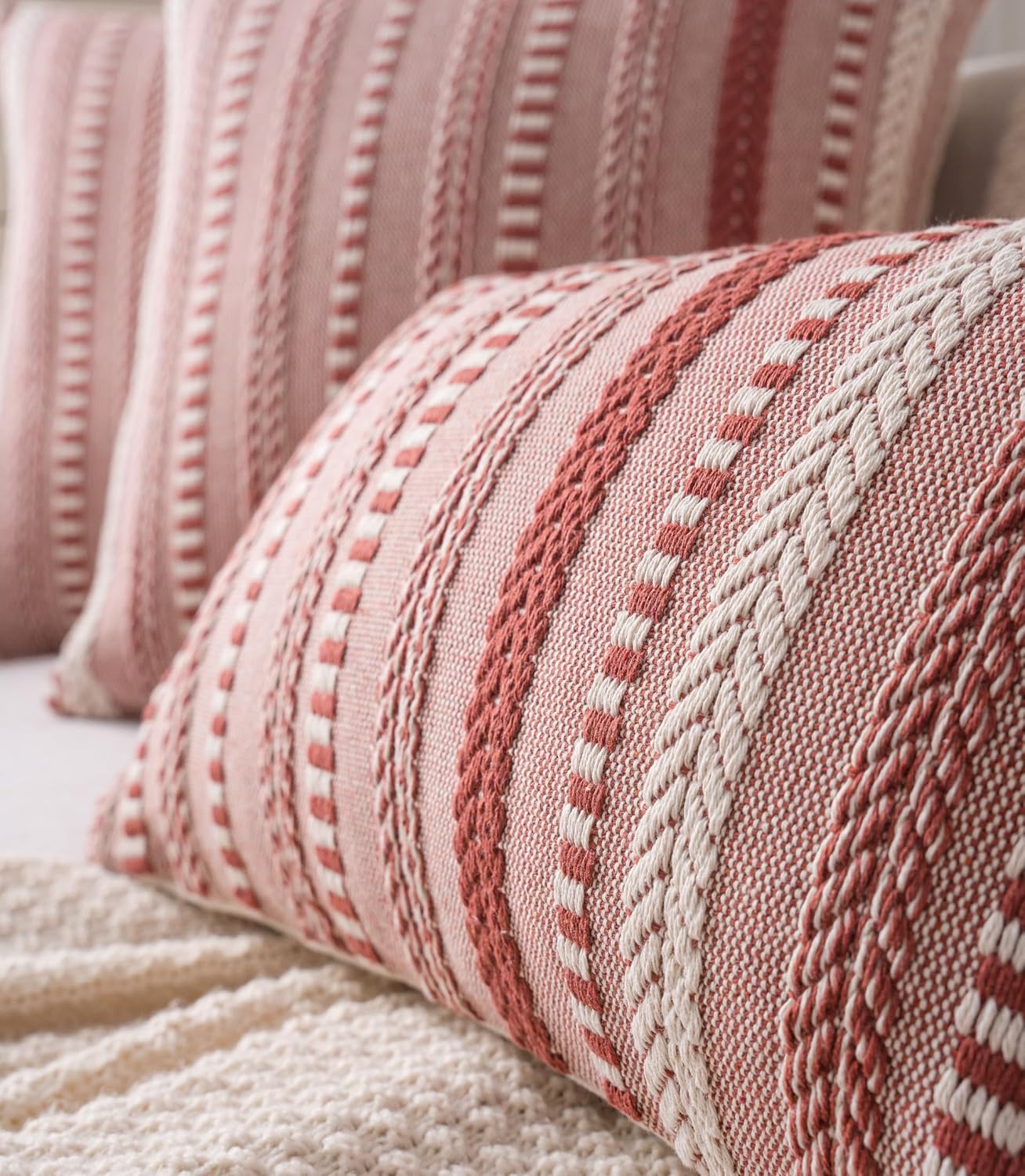 Boho Lumbar Pillow Covers 14x36 Long, Farmhouse Decorative Couch Pillow Cases, Rust Accent Pillows of Bed, Sofa Bedroom Living Room Home Decor Cushion Cover, Pack of 1