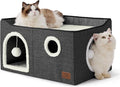 Bedsure Large Cat Beds for Indoor Cats - Extra Wide Cat Cube House for Small Pet with Fluffy Ball Hanging and Scratch Pad, Foldable Pet Cave Hideaway for Multiple Cats, 23.6x16.9x13 inches, Dark Grey