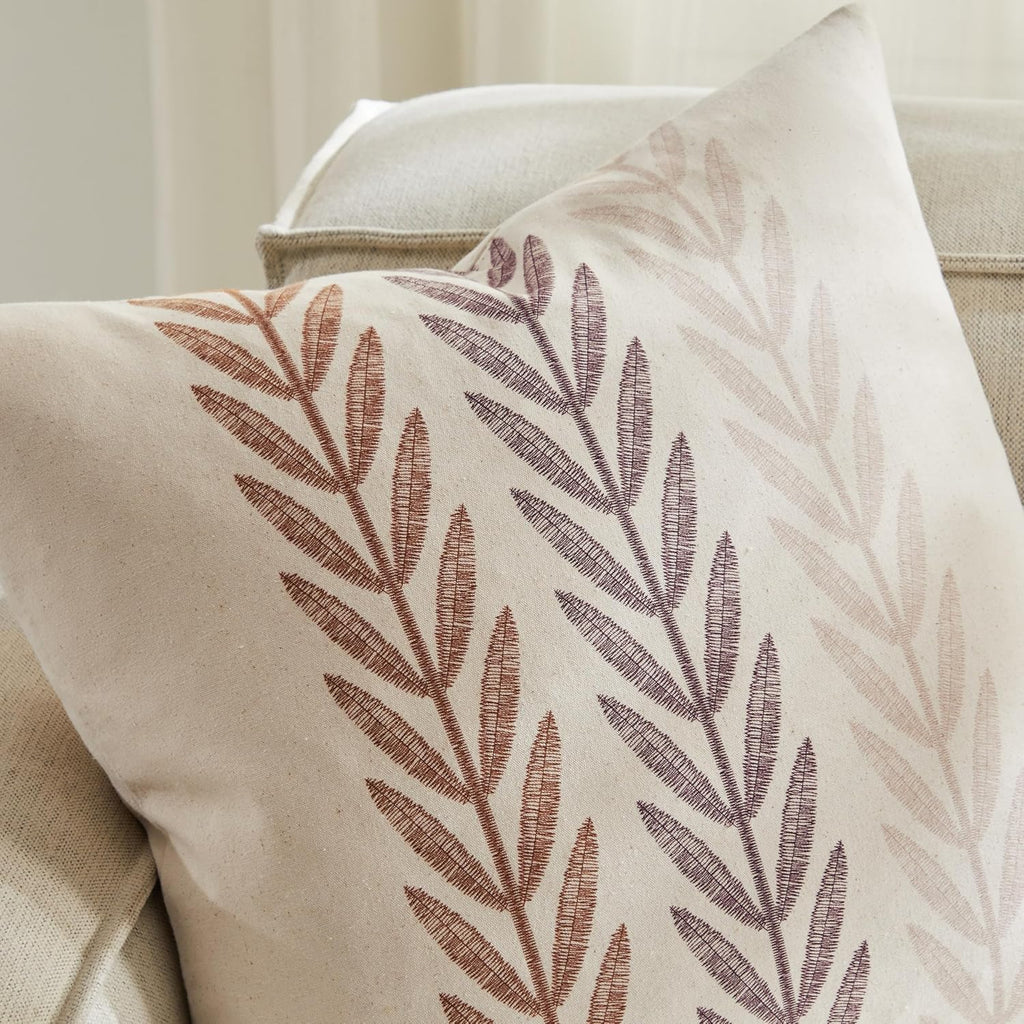 100% Cotton Farmhouse Leaves Throw Pillow Covers Set of 2, 18x18 Inch Mixed Brown Pastoral Decorative Print Cushion Covers for Sofa Bed Living Room Home Decor