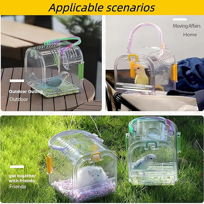 Small Bird Travel Cage Carrier,Portable Plastic Bird Cages,Portable Bird Carrier with Clear Acrylic Design, Travel Cage with Cover, Indoor Outdoor Use (Green)