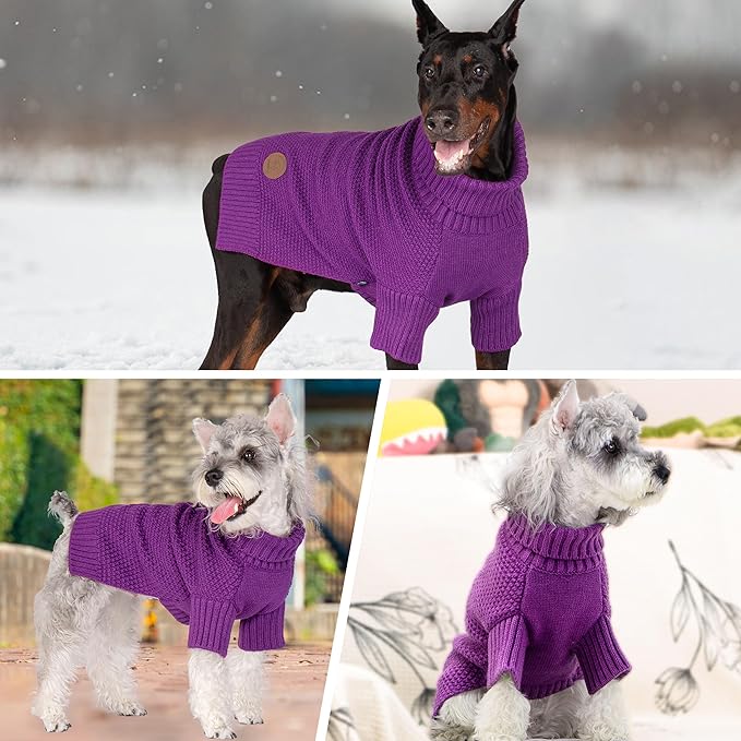cyeollo Dog Sweater Pullover Turtleneck for Dogs Girl, Classic Knitwear Fall Winter Cold Weather Doggie Clothes Warm Pet Apparel Small Dog Sweaters, Purple S
