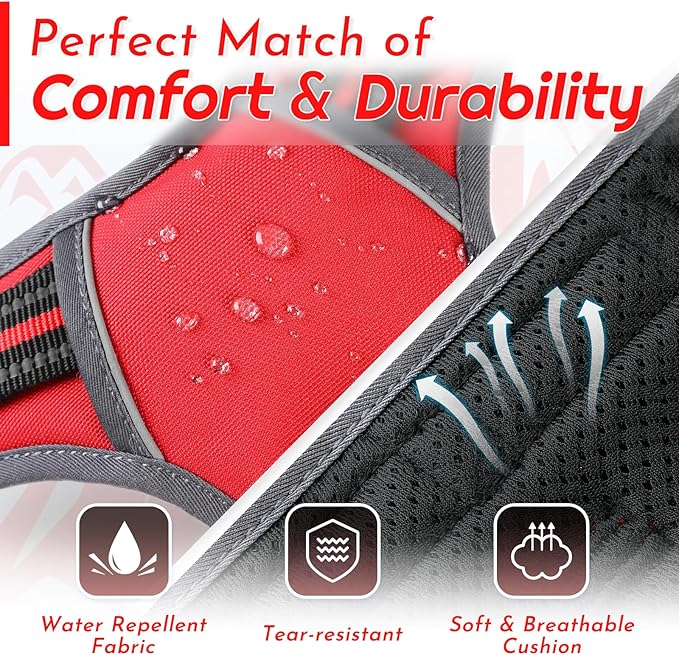 Eagloo Dog Harness for Large Dogs, No Pull Service Vest with Reflective Strips and Control Handle, Adjustable and Comfortable for Easy Walking, No Choke Pet Harness with 2 Metal Rings, Red, L