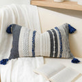 BlissBlush Decorative Lumbar Throw Pillow Cover 14x24 Boho Dark Blue Accent Cushion for Couch Sofa Farmhouse Pillowcase for Bedroom Living Room Home Décor Cover ONLY