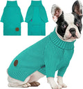 cyeollo Fleece Dog Sweaters for Medium Dogs Male, Stretchy Warm Turtleneck Doggy Clothes for Fall Winter Pullover Doggie Jacket Thermal Knit Pet Apparel with Sleeves, Aqua Green XL