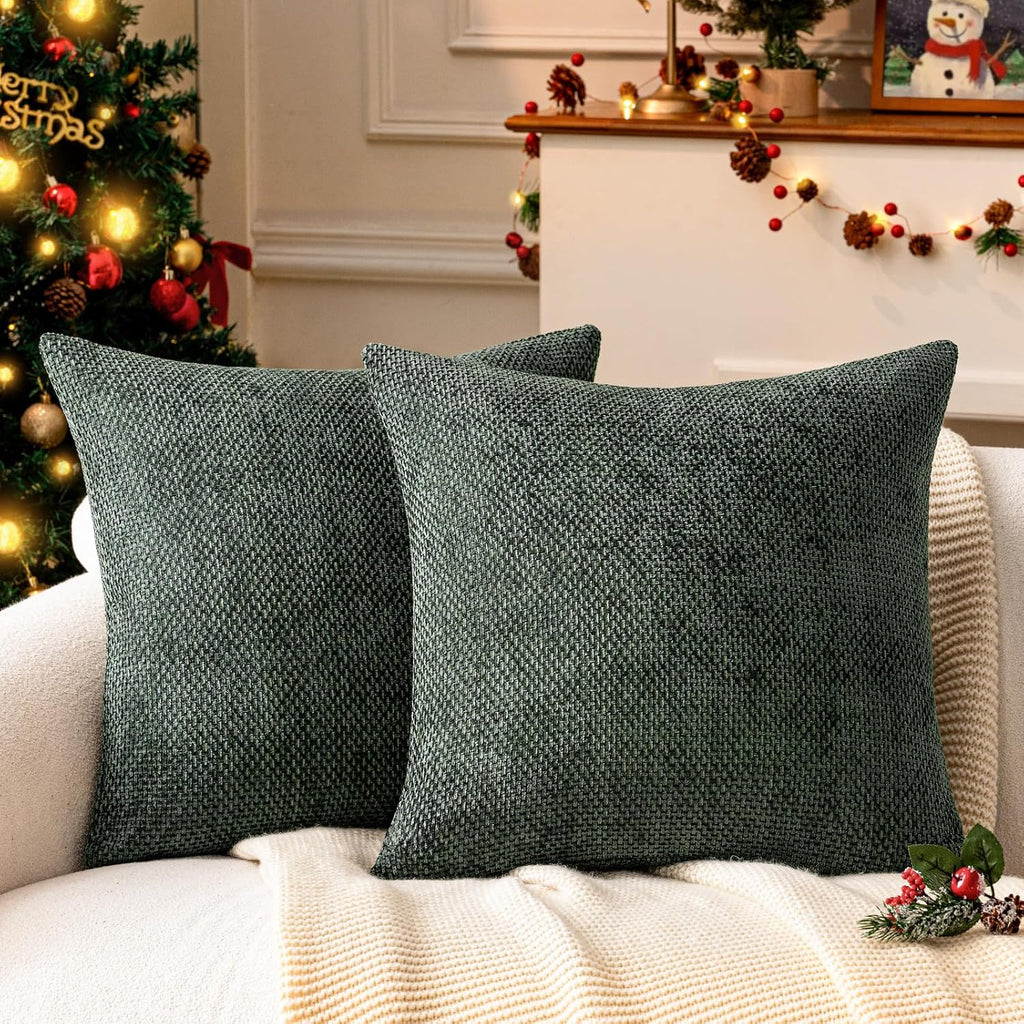 a moment Christmas Dark Green Chenille Throw Pillow Covers 22x22 Inch Pack of 2 Modern Decorative Throw Pillow Covers Farmhouse Cross Covers Home Decor for Sofa Bedroom Living Room