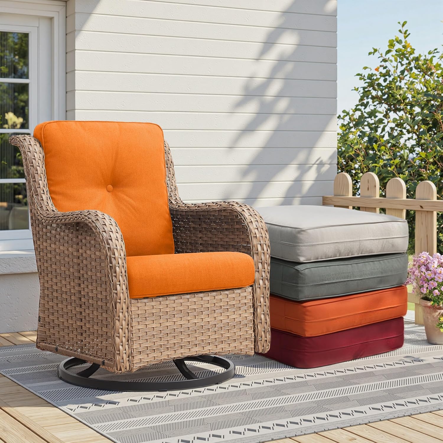Patio Cushions for Outdoor Furniture - 22" x 25" x 4" UV Resistant Thick Foam Cushions Water Resistant Replacement Cushion for Outdoor Patio Furniture Chair/Sofa/Couch | Orange | 2-Pack |