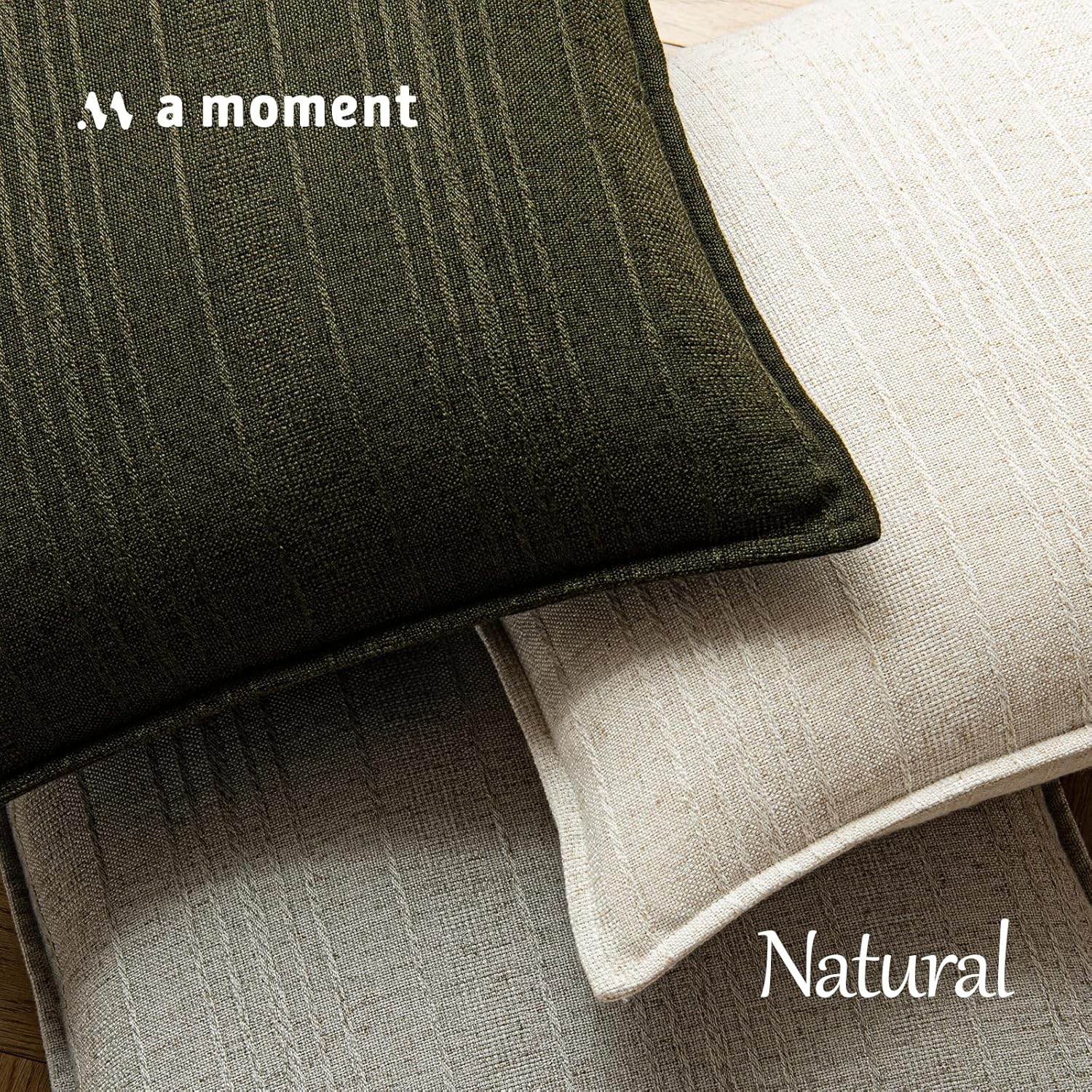 a moment Christmas Linen Pillow Covers Set of 2,Boho Farmhouse Throw Pillowcases Neutral Textured Decorative Covers for Couch Sofa,Soft Linen Blend Accent Case Cushion Home Decor 18"x18"Dark Green