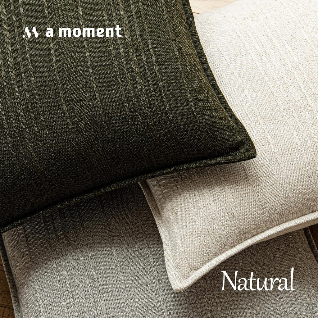 a moment Christmas Linen Pillow Covers Set of 2,Boho Farmhouse Throw Pillowcases Neutral Textured Decorative Covers for Couch Sofa,Soft Linen Blend Accent Case Cushion Home Decor 22"x22"Dark Green