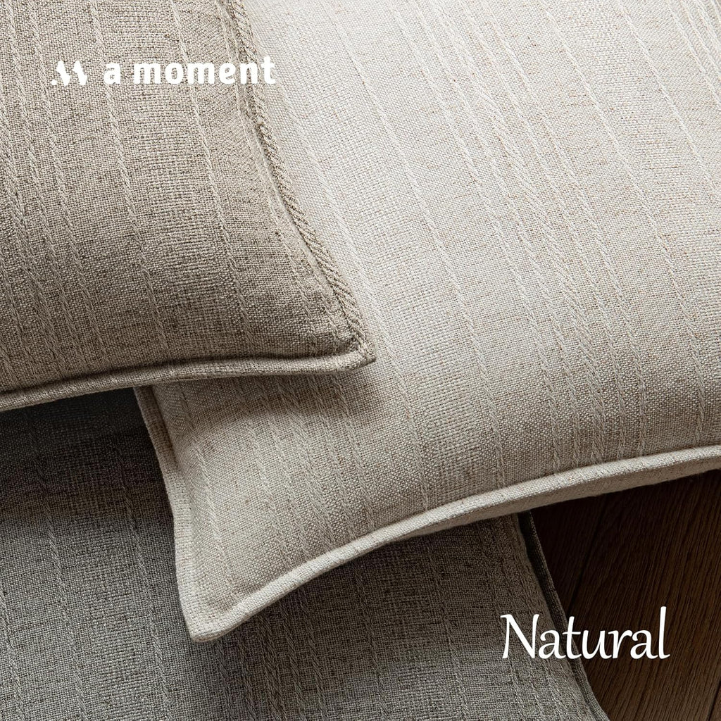 a moment Linen Pillow Covers Set of 2,Boho Farmhouse Throw Pillowcases Neutral Textured Decorative Covers for Couch Sofa,Linen Blend Accent Case Cushion Living Room Home Decor 24"x24"Beige Grey