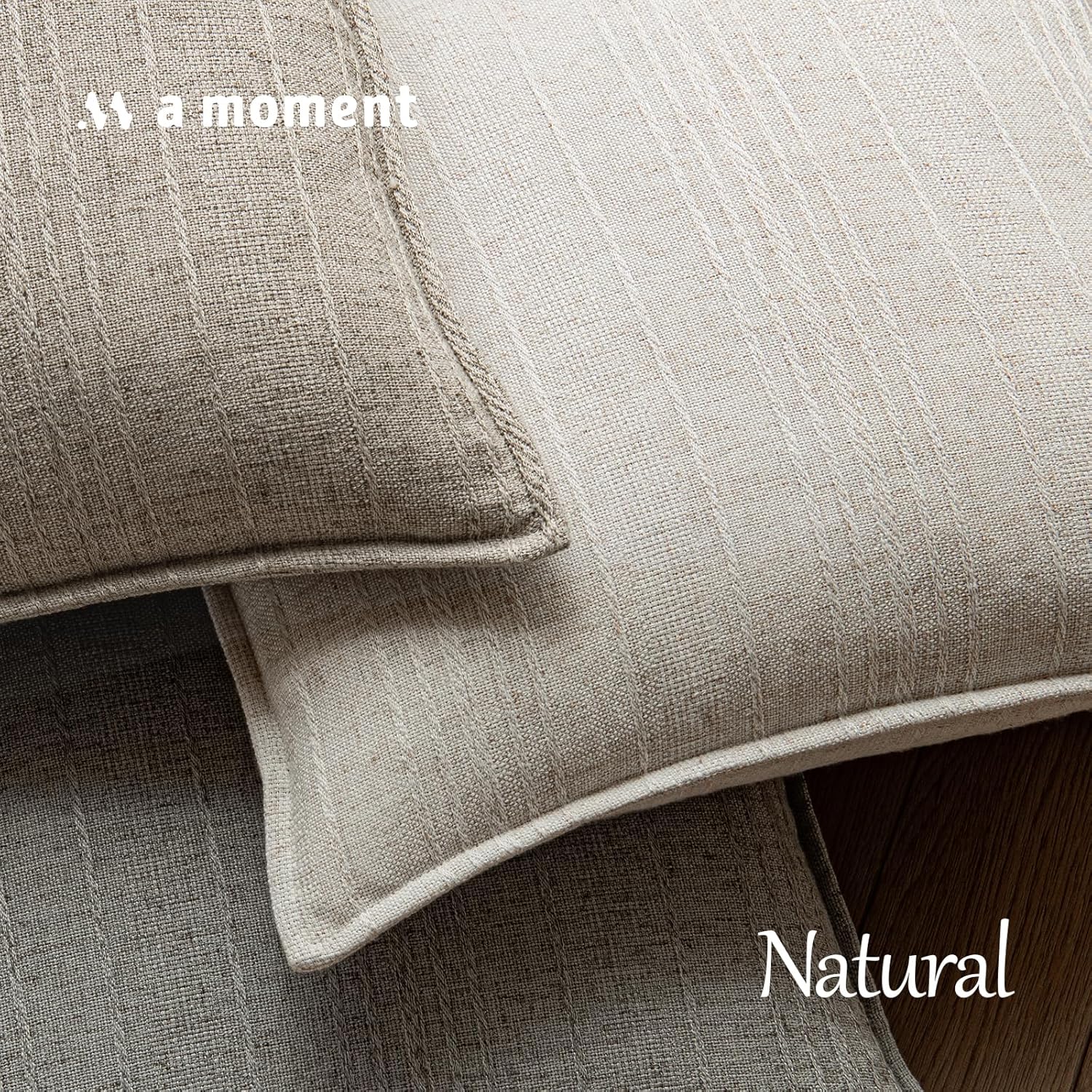 a moment Linen Pillow Covers Set of 2,Boho Farmhouse Throw Pillowcases Neutral Textured Decorative Covers for Couch Sofa, Linen Blend Accent Case Cushion Living Room Home Decor 26"x26" Beige Grey