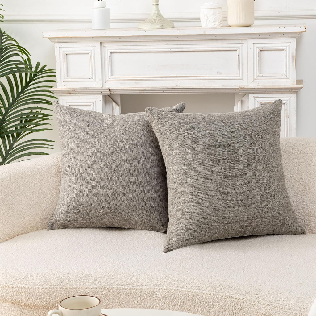 Throw Pillow with Insert 18x18 Inch Set of 2 - Modern Fall Home Decor for Living Room Sofa, Bed - Cute Square Accent Cases - Anthropologie Style Decor (Medium Gray #P1-05)
