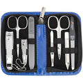 3 Swords Germany - brand quality 8 piece manicure pedicure grooming kit set synthetic leather case blue - Made in Germany