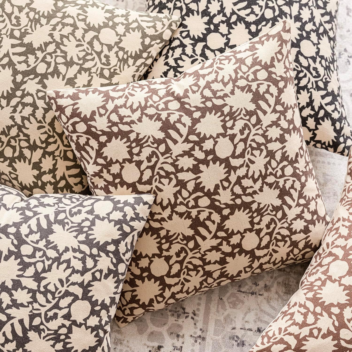 Foindtower Set of 2 Decorative Neutral Floral Throw Pillow Covers Accent Farmhouse Cushion Covers Boho Vintage Pillowcase for Couch Sofa Bedroom Living Room Home Decor,20×20 Inch,Brown