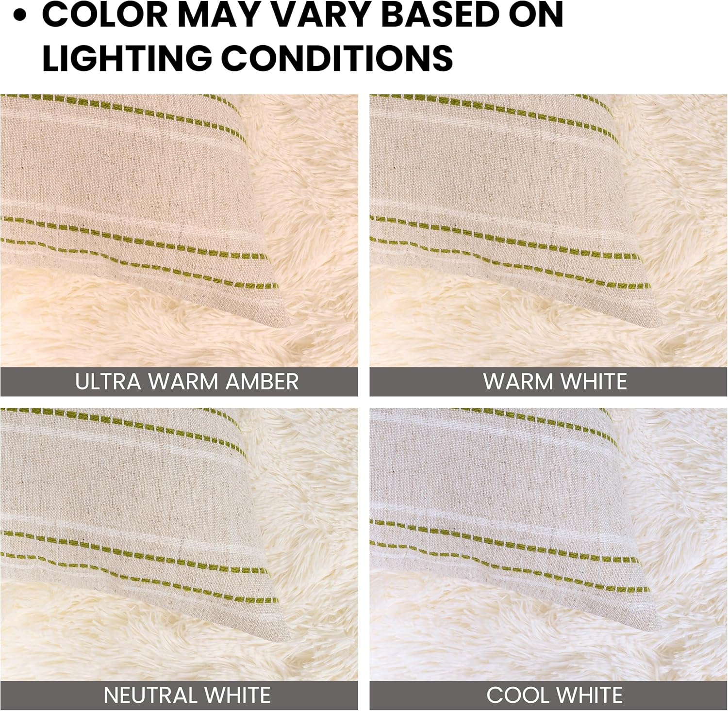 AELS 12x20 Decorative Farmhouse Linen Throw Pillow Covers, Boho Textured Pillow Case, Set of 2, Beige with White & Green Stitch Yarn Dyed Stripe Cushion Cover for Sofa Couch Living Room (Cover ONLY)