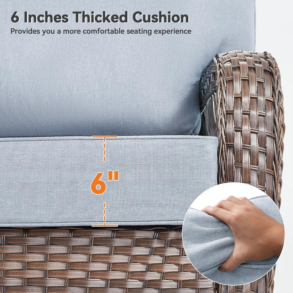 Luxury 6" Outdoor Cushions for Patio Furniture, 24x24x6" Thick Seat Cushion Set, Fade Resistant Couch Chair Replacement Cushions High Density Deep Wicker Chair Cushion with Removable Cover Baby Blue