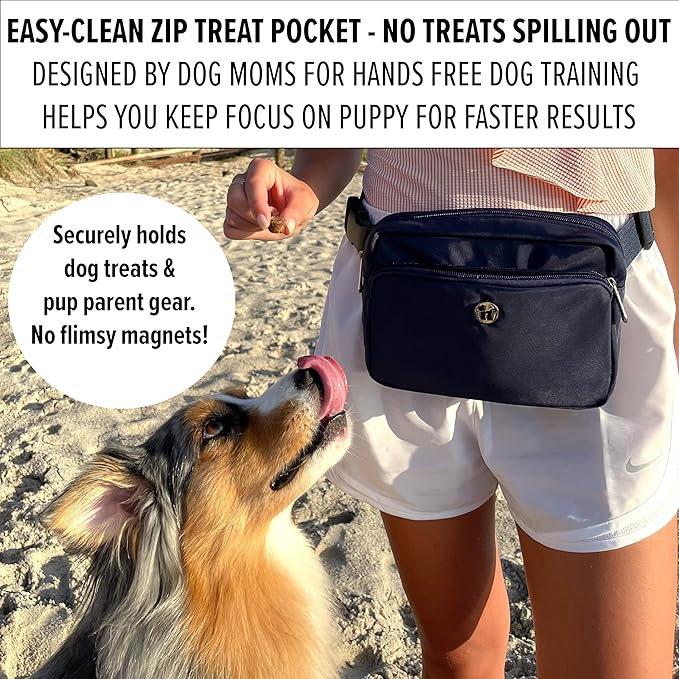 Puppington 3-in-1 Crossbody Dog Walking Bag & Treat Pouch with Matching Planet Safe Poop Bags & Built-In Dispenser - Dog Mom Gift for Puppy Training with Zippered Pockets (Onyx Black)