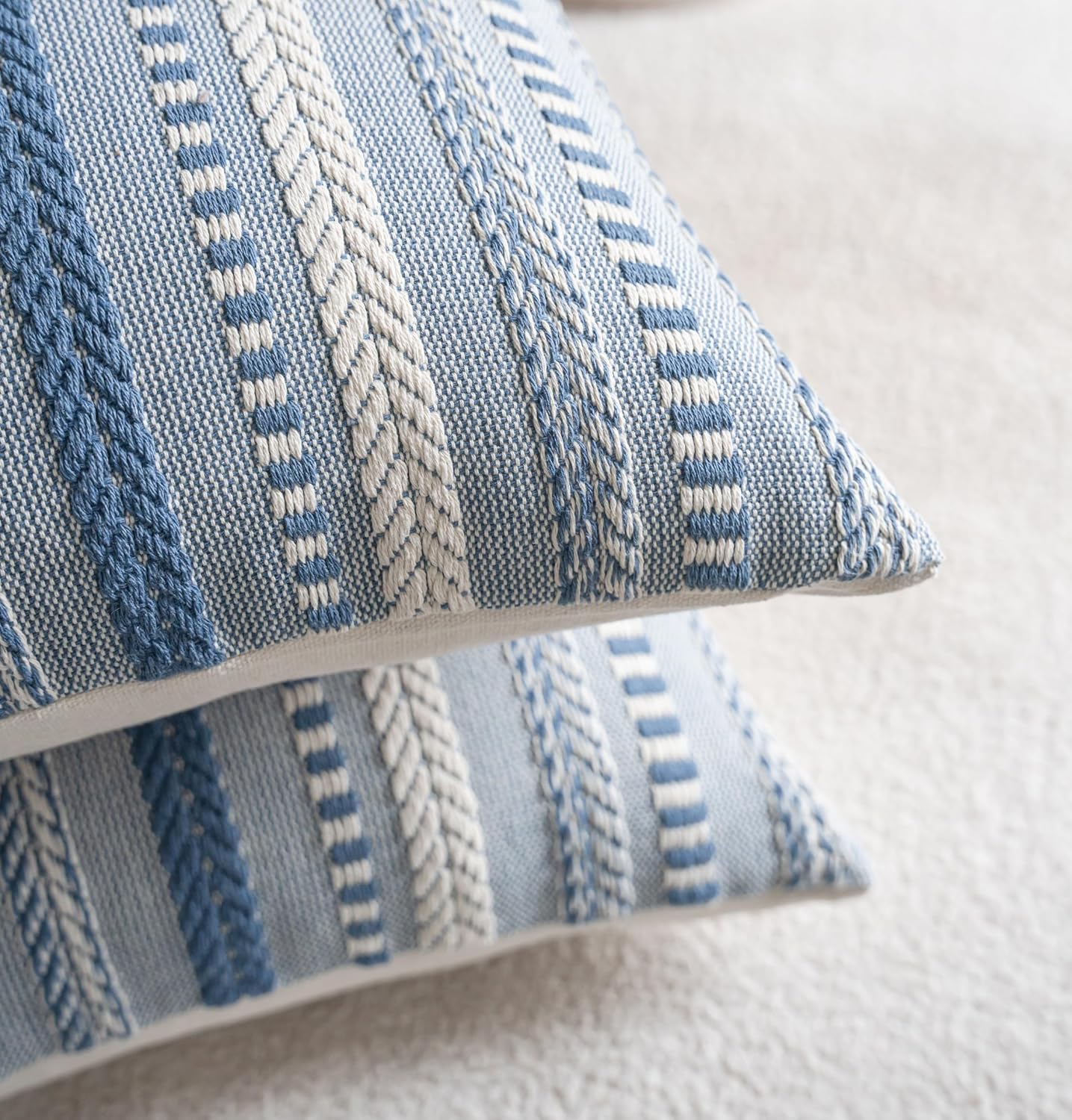 Boho Throw Pillow Covers 18x18 Inch Set of 2, Farmhouse Decorative Couch Pillow Cases, Blue Accent Pillows of Bed, Sofa Bedroom Living Room Home Decor Cushion Cover