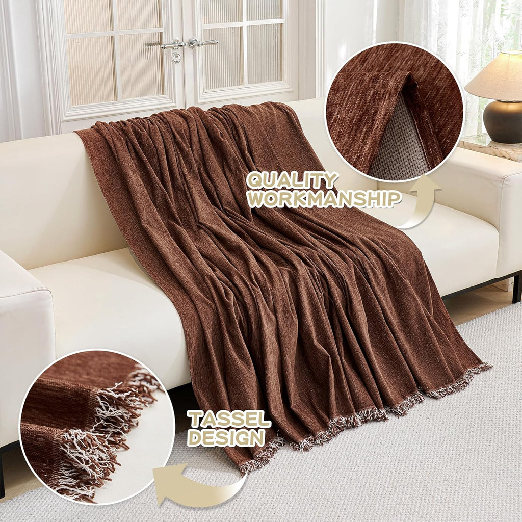 MYSKY HOME Sofa Covers Washable Sectional Couch Covers - 3 Cushion Slipcover Furniture Protector with Tassels for Kids, Dogs, Pets - 91"x134", Chocolate