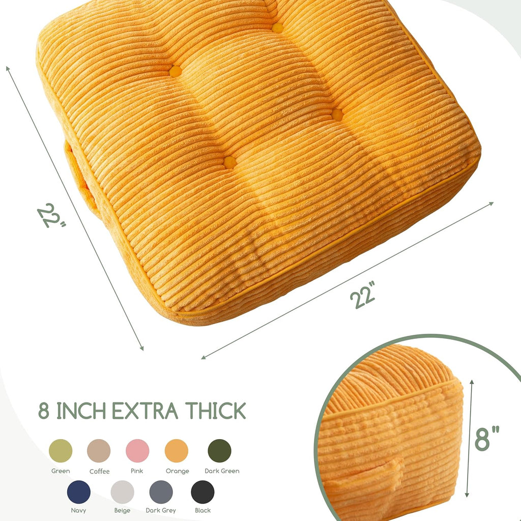 8" Washable Floor Pillow Cushion for Adults, Meditation Cushion Pillow, Large Square Floor Sitting, Removable Tufted Corduroy Cover, for Tatami Living Room or Yoga, 22x22 Inch, Machine Washable