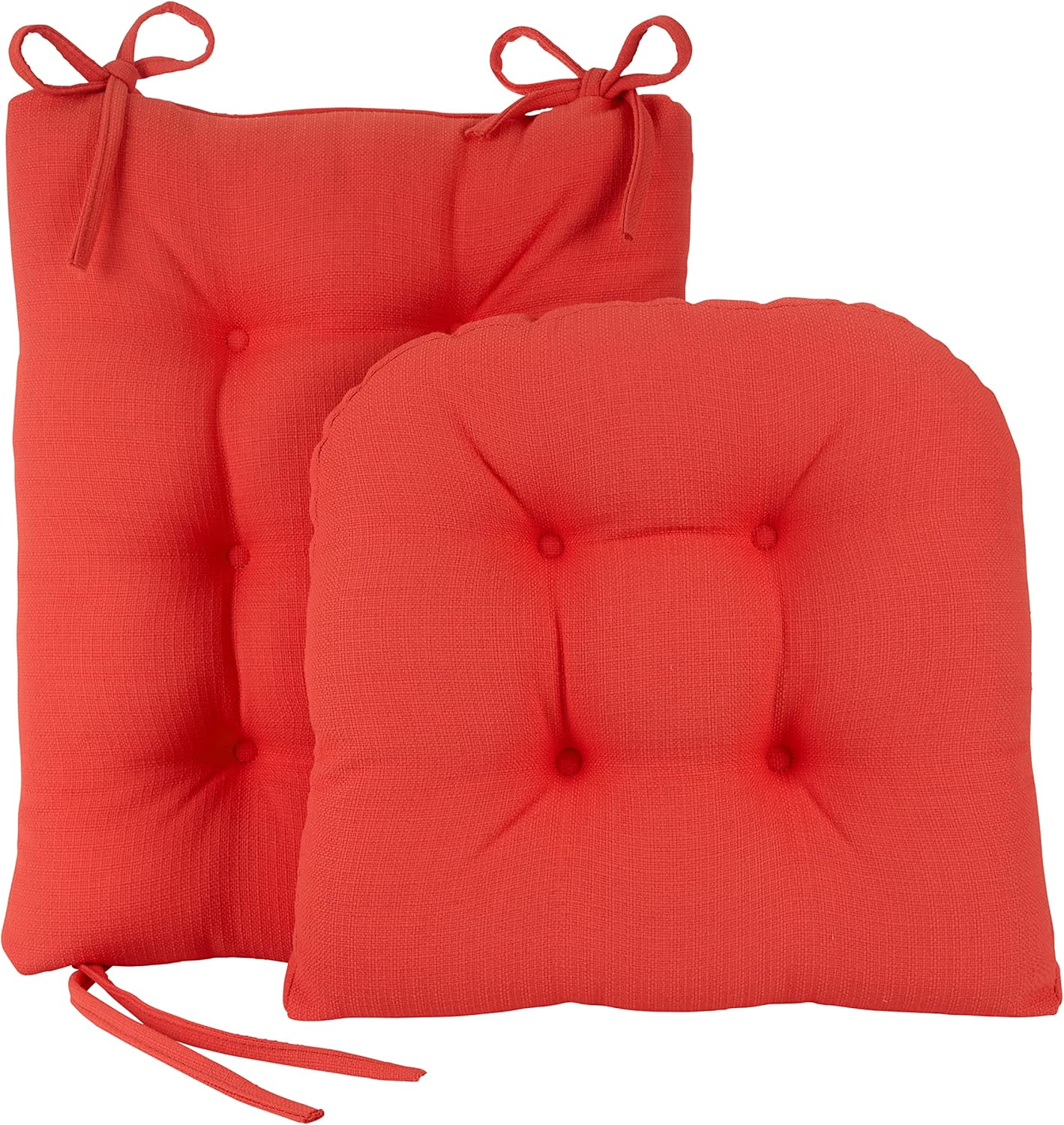 Klear Vu Omega Non-Slip Rocking Chair Cushion, Assembled in USA, Thick Tufted Design, Includes Seat Pad & Back Pillow with Ties, 17x17 Inches, 2-Piece Set, Solid Coral