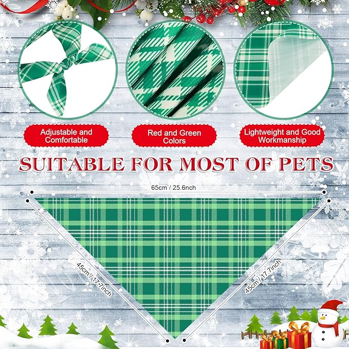 Weewooday 50 Pcs Christmas Dog Bandanas Bulk Xmas Red Green Buffalo Plaid Bandanas for Dogs Soft Bibs Adjustable Triangle Scarf for Small Medium Large Pets Costume (25.6 x 17.7 x 17.7 Inch)