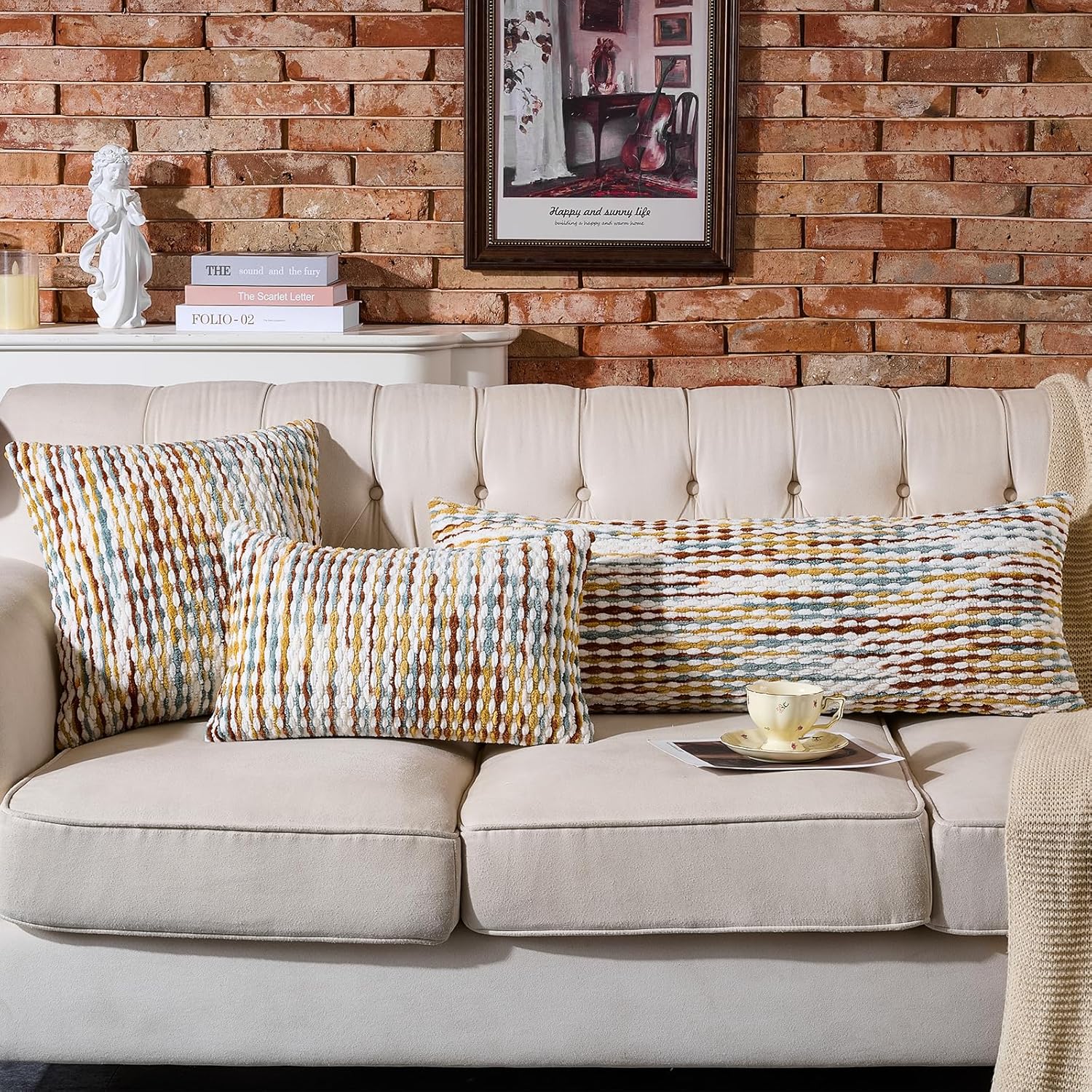 AmHoo Boho Chenille Pillow Cover Decorative Tufted Pillowcase for Couch Bed Sofa Bedroom Living Room Modern 18 x 18-Inch Brown