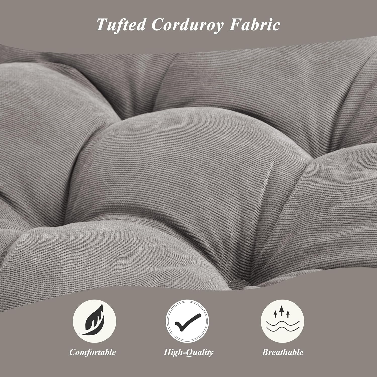 Meditation Floor Pillow 22×22 Inch 2 Pack Large Floor Cushions for Adults Square Tufted Corduroy Floor Pillows for Yoga Living Tatami Room Grey