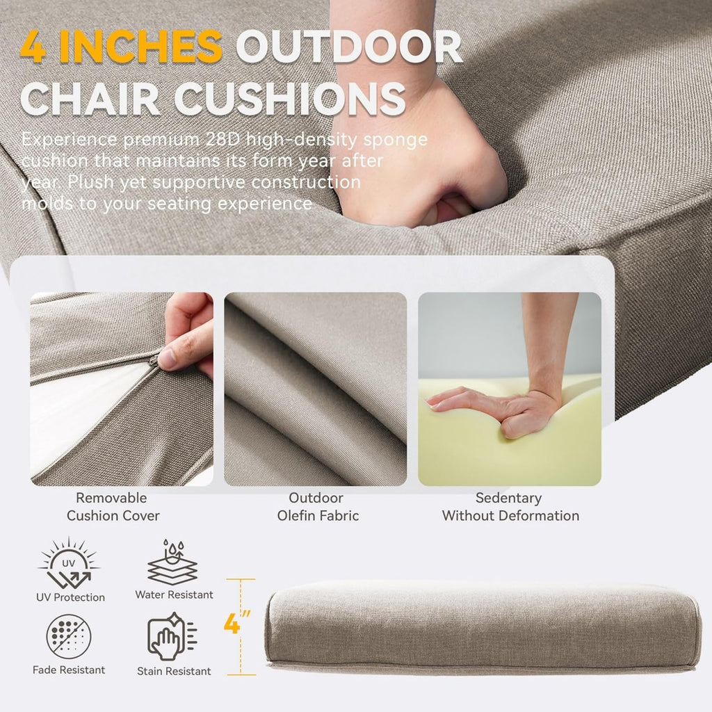Outdoor Chair Cushions - 22" x 25" x 4" Patio Furniture Cushions with Water Resistant & Removable Cover, 28D High Density Sponge Patio Cushion for Outdoor Furniture Couch Rocker Chair, Beige