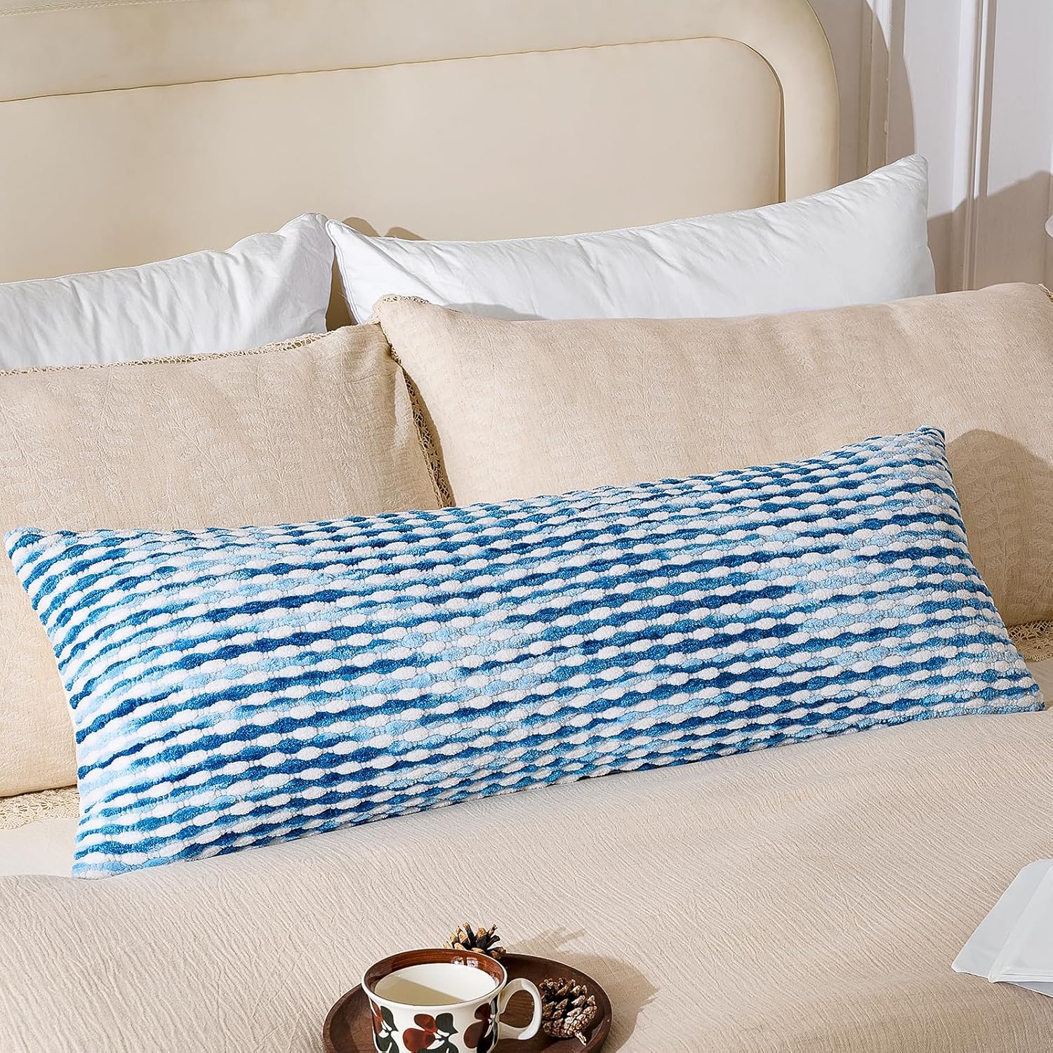 AmHoo Boho Chenille Pillow Cover Decorative Tufted Pillowcase for Couch Bed Sofa Bedroom Living Room Modern 14 x 36-Inch Sky Blue