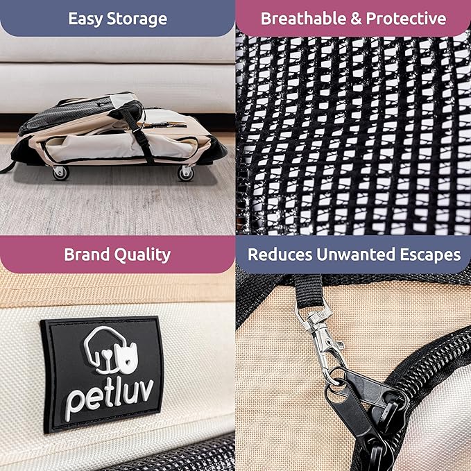 Large Cat Carrier on Wheels & Dog Carrier for 2 Cats or Medium Dog. Rolling, Soft Sided Pet Carrier for Travel. Collapsible, Portable Cat Bag with Soft Bed, Top & Side Loading, Locking Zippers